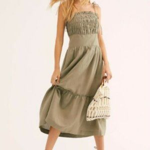 Free People Late Checkout Midi Dress, size XS, dried palm/light army green